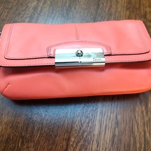 Coach | Pink Leather Wristlet Kristin Flap Silver